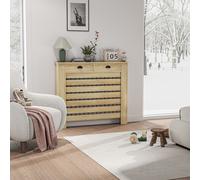 HOMCOM Couvercle de radiateur cache radiateur grille à lattes horizontales avec 2 tiroirs en bois 111l x 19P x 95,5H cm chêne