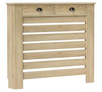HOMCOM Couvercle de radiateur, cache radiateur, grille à lattes horizontales, avec 2 tiroirs, pour salon, chambre à coucher, couloir, en bois, 111 x 19 x 95,5 cm, chêne