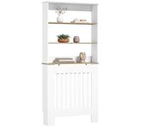 HOMCOM Couvercle de Radiateur en Bois Étagères à 3 Niveaux Blanc et Chêne | Cache Radiateur Moderne à Lattes, pour Salon, Chambre à Coucher, Couloir, 78 x 19 x 165 cm,