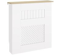 HOMCOM Couvercle de Radiateur en Bois Moderne 78 x 19 x 81 cm Blanc | Cache Radiateur à Lattes, Détails Croisés, Étagère Supérieure, pour Salon, Chambre à Coucher, Couloir