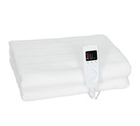 HOMCOM Couverture chauffante, 160 x 140 cm, plaid chauffant avec double commande, 5 niveaux de chauffage, minuterie 10 heures, affichage LED, lavable en machine, protection contre la surchauffe, blanc