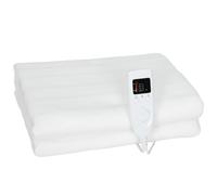 HOMCOM Couverture Chauffante Double Commande, LED 160 x 140 cm Blanc | Plaid Chauffant, 5 Niveaux de Chauffage, Minuterie 10 Heures, Lavable en Machine, Protection contre la Surchauffe