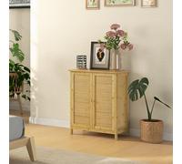HOMCOM Credenza Style Boho en Rotin et Bambou avec 2 Portes et Etagère Intérieure, 60x27x67.5cm, Couleur Bois