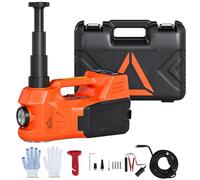 HOMCOM Cric électrique 5 t, Levage 14,3-45 cm, éclairage LED, Orange | Cric auto électrique 12 V, voyants, gonfleur pneus, mallette réfléchissante, pour SUV, berline, pick-up