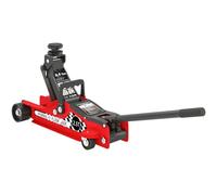HOMCOM Cric Hydraulique, Cric de Manœuvre Extra Plat 2500 kg Acier Rouge | Plage de Levage 80 à 360 mm, Roues, Poignée Supérieure, pour Voiture, Camion, Moto, VTT