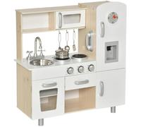 HomCom – Cuisine en bois enfant – Nombreux accessoires et rangements – MDF pin blanc chêne clair