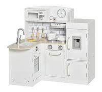 HOMCOM Cuisine Bois Jeu d'imitation Enfant 3+ Ans Micro-Ondes Hotte Blanc