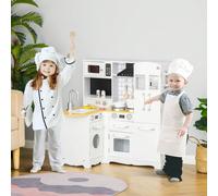 HOMCOM Cuisine pour Enfant Jeu d'imitation Nombreux Accessoires rangements évier réfrigérateur téléphone Blanc Description:Se i tuoi bimbi si sentono dei piccoli maghi dei fornelli, la cucina in legno