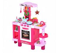 HOMCOM Cuisine pour Enfant Recettes Jeu d'imitation 38 Accessoires Inclus Sons et lumières polypropylène Rose