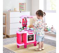 HOMCOM Cuisine pour Enfant Recettes Jeu d'imitation 38 Accessoires Inclus Sons et lumières polypropylène Rose
