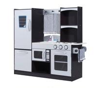 HOMCOM Cuisine pour enfants en bois dinette jeu d'imitation éducatif complet nombreux accessoires & rangements inclus MDF pin 105 x 32 x 95 cm argenté et noir Description:Cet ensemble de cuisine est u