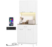 HOMCOM Cuisine Sideboard, Larder Unit with LED Lights and USB Charging Station, Kitchen Cabinet with 2 Cupboards, Drawer, Adjustable Shelves, for Dining Room, Living Room, 71x40x180 cm, White