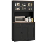 HOMCOM Cuisine Sideboard with Cabinets, 2 Drawers and Microwave Top, Narrow Pantry Unit with Glass Doors and Adjustable Shelves, Kitchen Cabinet for Living Room Dining Room, 100x40x180cm, Black