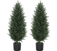 HOMCOM Cyprès artificiel, set de 2, grand 90 cm Plante artificielle, résistante aux UV Arbre artificiel comme un vrai Décoration pour le salon Chambre à coucher Extérieur