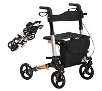 HOMCOM Déambulateur 4 Roues Pliable en Aluminium, Freins Doubles, Doré