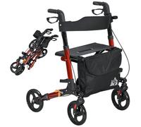 HOMCOM Déambulateur 4 Roues Pliable en Aluminium, Freins Doubles, Rouge