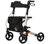HOMCOM Déambulateur 4 Roues Pliable en Aluminium, Hauteur Réglable 6 Positions, Freins Doubles, Rangement, 64x67x92cm, Doré