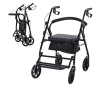 HOMCOM Déambulateur 4 Roues Pliable Léger Assise Dossier Rembourrés Noir