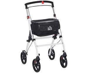 HOMCOM Déambulateur 4 roues pliable leger, rollator en aluminium - cadre de marche léger, sac de rangement, plateau, double frein, hauteur de poignée réglable, déambulateur pour personnes âgées, blanc