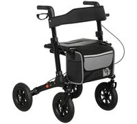 HOMCOM Déambulateur 4 roues pliable, rollator en aluminium léger, siège rembourré, dossier, poignée réglable, sac rangement, double frein, roues tout-terrain, déambulateur pour personnes âgées, noir