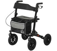 HOMCOM Déambulateur 4 roues pliable, rollator en aluminium léger, siège rembourré, dossier, poignée réglable, 69x64x98,5cm noir