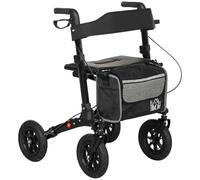 HOMCOM Déambulateur 4 roues pliable, rollator en aluminium léger, siège rembourré, dossier, poignée réglable, sac rangement, double frein, roues tout-terrain, déambulateur pour personnes âgées, noir