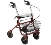 HOMCOM Déambulateur pliable pour personnes âgées avec siège 4 roues hauteur réglable freins à levier panier plateau porte-canne rouge