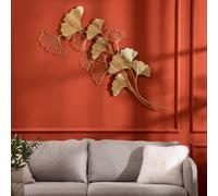 HOMCOM Décoration Murale 3D en Métal, Wall Art Dorée avec Feuilles de Ginkgo 138x70 cm