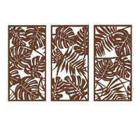 HOMCOM Décoration murale en bois 3D 3 pièces 40x80cm Noyer | Décoration murale avec motif de feuilles tropicales, art moderne, pour salon, chambre, couloir.