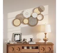 HOMCOM Décoration murale en bois, sculpture murale en bois, design unique à plusieurs disques, 83,8 x 44,5 cm, bois naturel