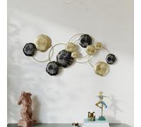 HOMCOM Décoration murale en métal en forme de feuille de lotus, design unique à plusieurs disques, 84 x 35 cm, doré et noir