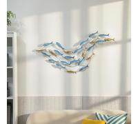 HOMCOM Décoration Murale en métal Moderne Poisson 100 x 50 cm Bleu Clair