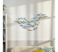 HOMCOM Décoration murale en métal moderne Poisson 100 x 50 cm bleu clair | Sculpture Murale en Métal, Motif Unique, Suspendu Décor, pour Salon, Chambre à Coucher, Bureau
