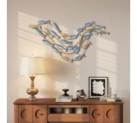 HOMCOM Décoration murale en métal moderne, sculpture murale en métal avec motif de poisson unique, 100 x 50 cm, bleu clair