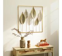 HOMCOM Décoration murale en métal moderne, sculpture murale en métal en forme de feuille, 70 x 70 cm, doré