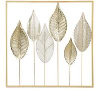 HOMCOM Décoration murale en métal moderne, sculpture murale en métal en forme de feuille unique, suspendu décor pour salon, chambre à coucher bureau, 70 x 70 cm, doré