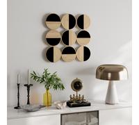 HOMCOM Décoration murale en métal, sculpture murale en métal, design unique à plusieurs disques, 60 x 60 cm, naturel et noir