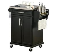 HOMCOM Dessert Cuisine desserte à roulettes îlot Central Cuisine avec Plateau en Acier INOX, étagère réglable, tiroir, Porte-épices, Porte-Couteaux, 83,5 x 45,7 x 90,5 cm, Noir