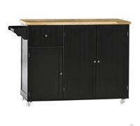HOMCOM - Dessert ilot de cuisine - Bois d'hévéa - 135x45x94.5cm - Noir