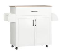 HOMCOM Dessert îlot de Cuisine Multi-rangements 1 tiroir 1 Placard 2 Portes avec étagère réglable Porte-torchons et Porte-épices - Bois Blanc