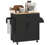 HOMCOM Dessert îlot de Cuisine Multi-rangements 1 tiroirs 1 Placard 2 Portes avec étagère réglable Porte-torchons et Porte-épices - Bois Noir