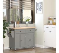 HOMCOM Dessert ilôt de cuisine multi rangements 2 tiroirs 2 placard 2 portes avec étagère range-bouteille porte-torchons MDF gris hévéa