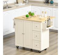 Desserte de cuisine multi rangement 3 tiroirs 2 portes avec étagère rack épices porte-torchons plateau rallonge hévéa mdf blanc Blanc G