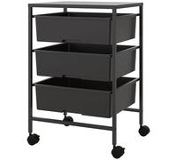 HOMCOM Desserte à roulettes, chariot de rangement à roulettes en acier chariot de service à 3 niveaux, plateau et 3 panier