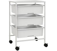 HomCom Desserte à roulettes 3 niveaux – plateau + 3 paniers – cadre acier – blanc