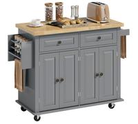 HOMCOM Desserte ilôt de Cuisine Multi rangements 2 tiroirs 2 Placard 2 Portes avec étagère Range-Bouteille Porte-torchons et étagère réglable MDF Gris hévéa