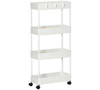 HomCom Desserte chariot de rangement 4 niveaux - paniers, roulettes, 4 crochets amovibles - Blanc