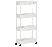 HomCom Desserte chariot de rangement 4 niveaux - paniers, roulettes, 4 crochets amovibles - Blanc