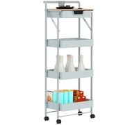 HomCom Desserte chariot de rangement à roulettes 4 niveaux, avec tiroir, plateau et paniers, Vert