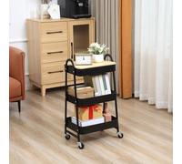 HOMCOM Desserte chariot de rangement en acier à roulettes avec 3 niveaux, plateau MDF, poignées dim. 45L x 31l x 79,4H cm
